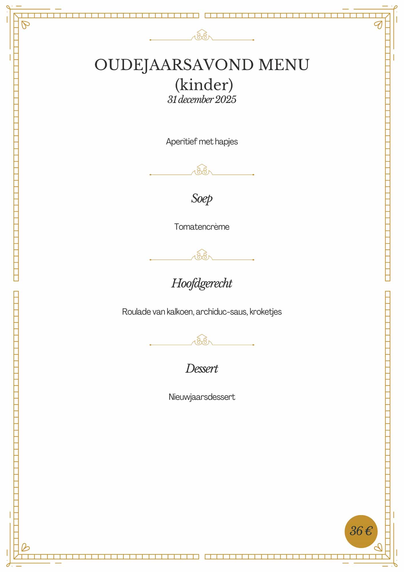 Kinder oudejaarsavondmenu Domaine Le Val de l'Aisne camping Ardennen