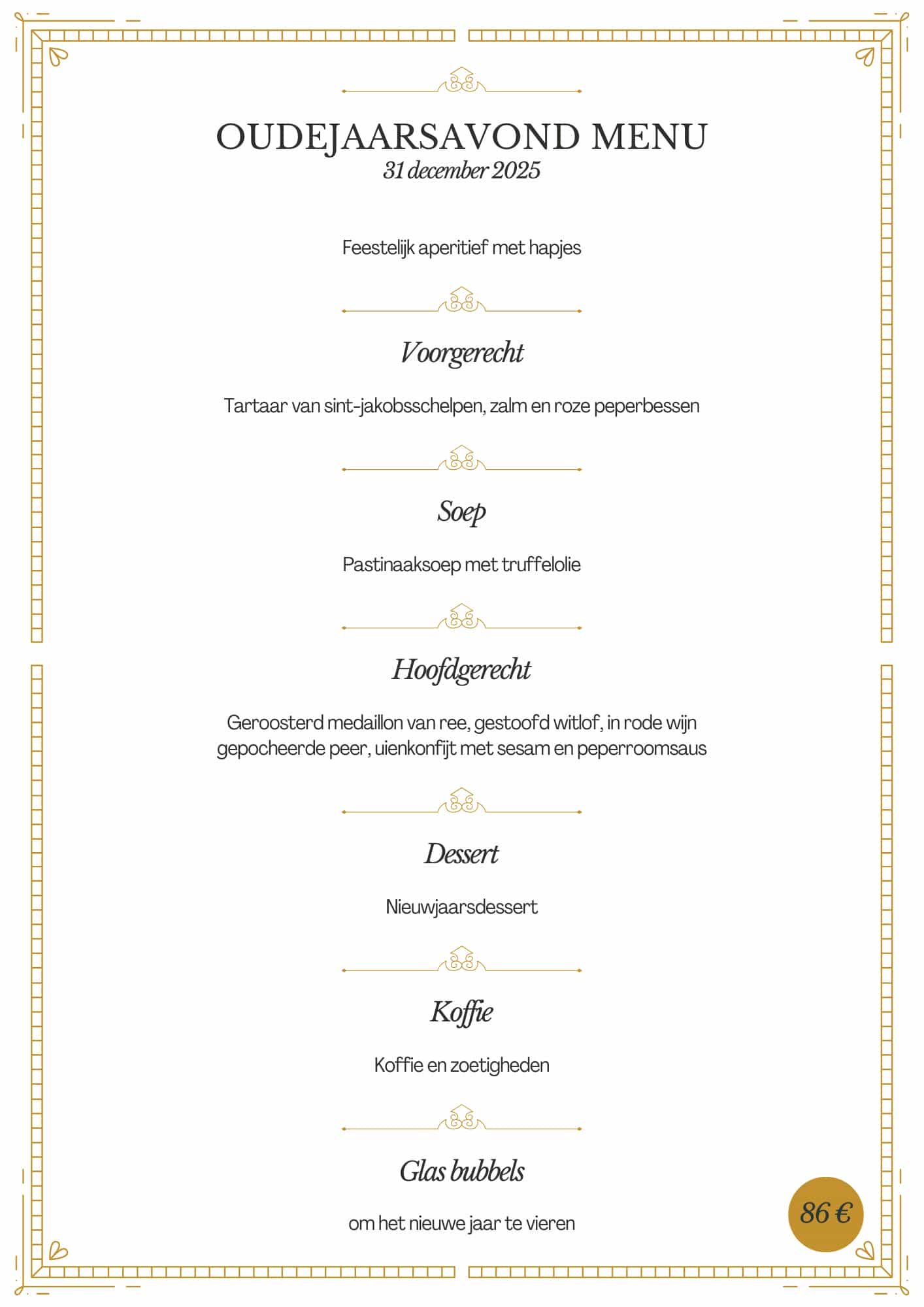 Oudejaarsavondmenu Domaine Le Val de l'Aisne camping ardennen