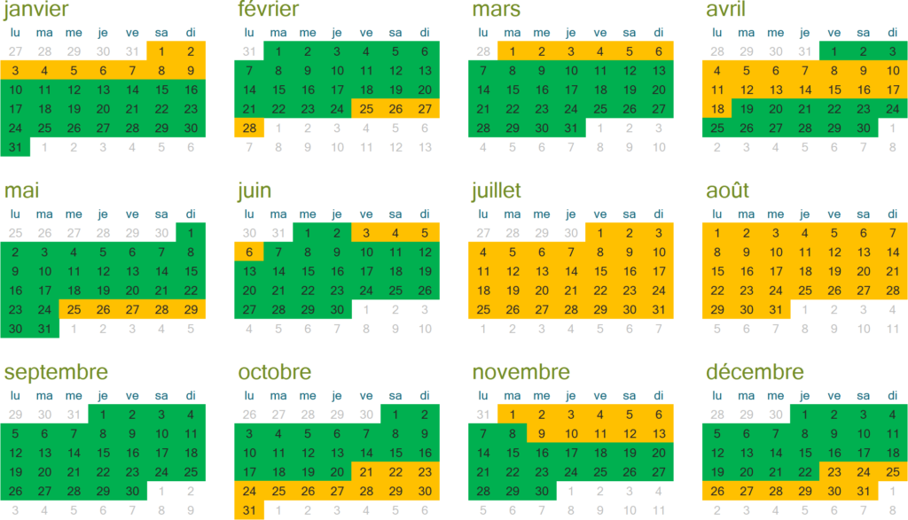 Calendrier saisonier du camping 2022