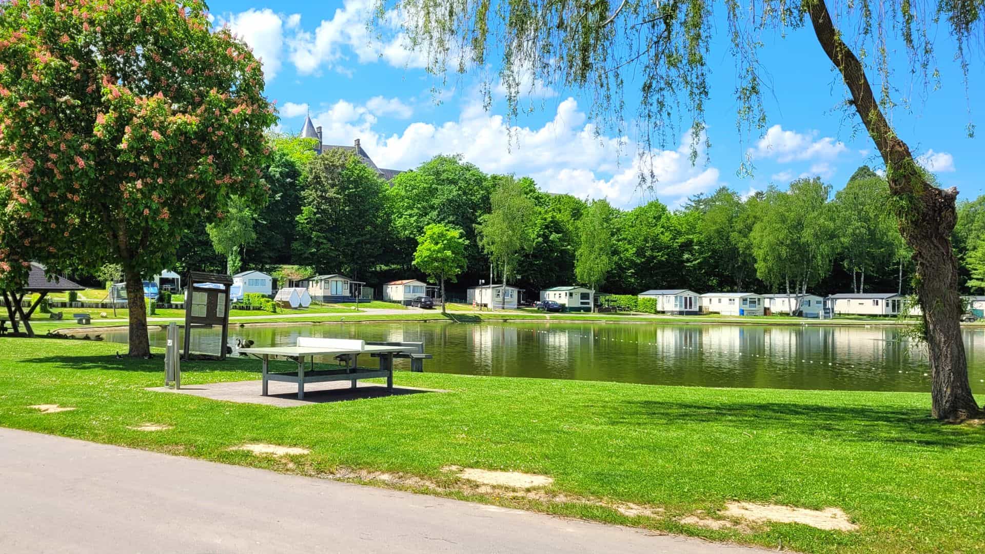 Camping en Ardenne avec emplacements et vue sur l'étang de pêche