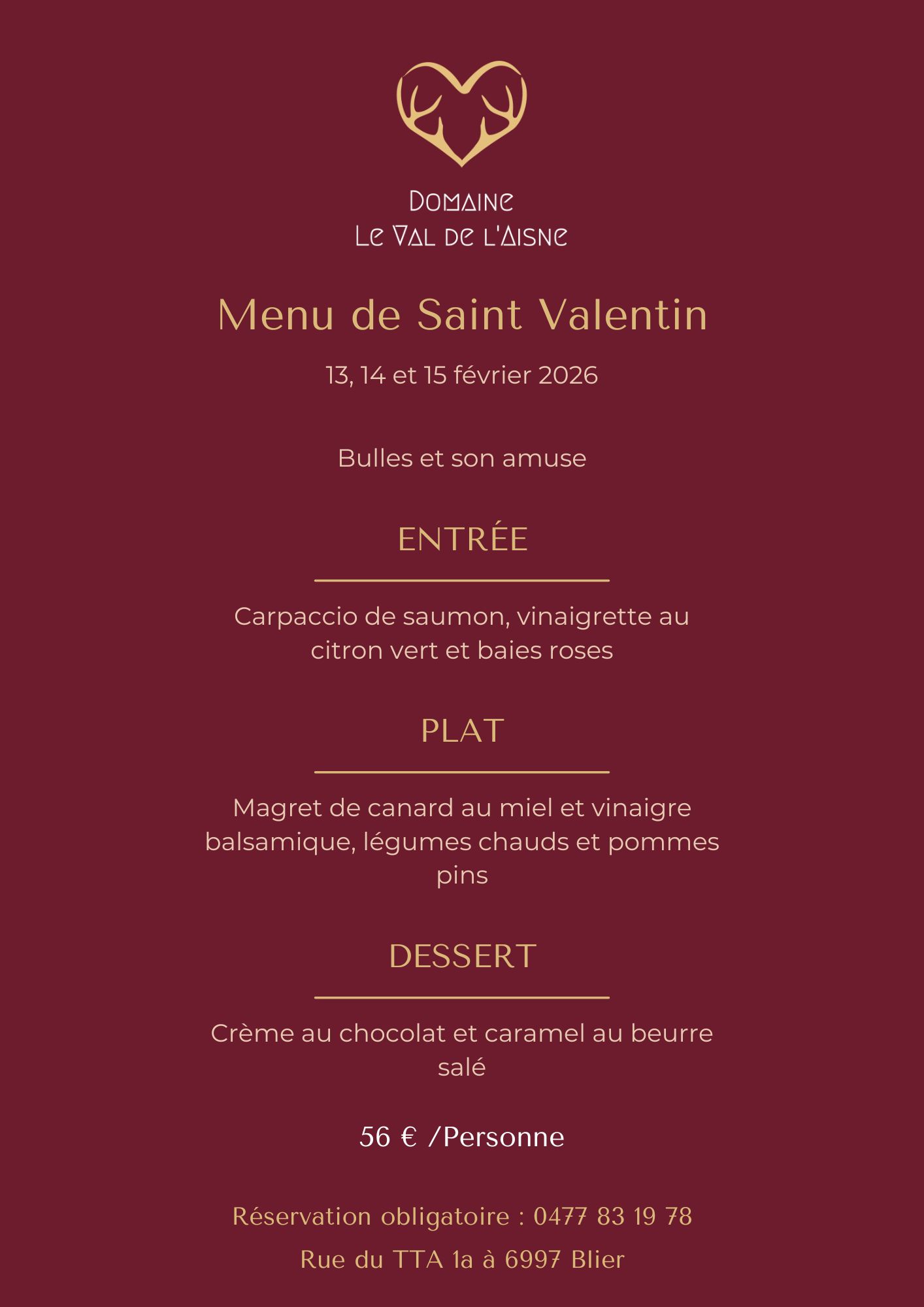 Menu de Saint-Valentin 2026